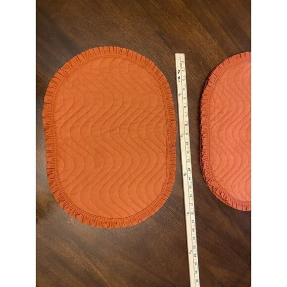 Vintage Quilted Placemats Orange Oval Ruffle Edge Cottage Core 4 ~ 19x13.75 - Picture 4 of 5